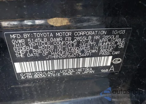 2004 Lexus Ls 430 z USA, uszkodzony, nr VIN JTHBN36F640134491